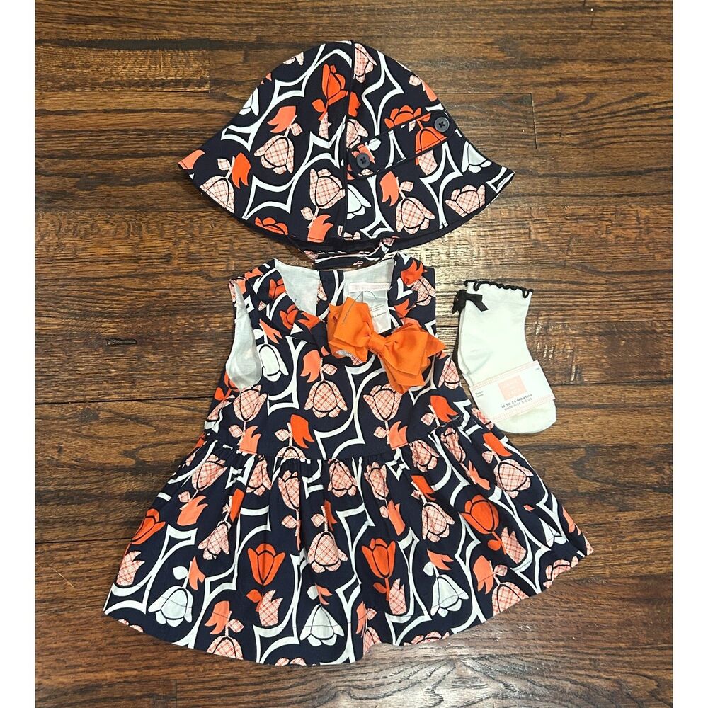 Janie and Jack Tailored Tulip orange blue dress infant baby size 12-18 months